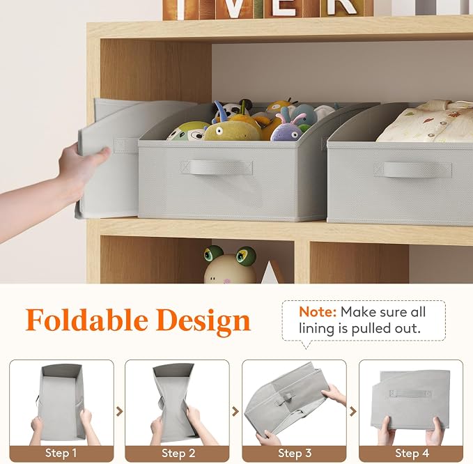 Lifewit Trapezoid Closet Storage Bin for Shelf, 6 Packs 16L, Light Gray | Non-woven Closet Organizer Baskets with Handles, Foldable Clothes Containers Boxes for Clothing, Book, Purse, Medium