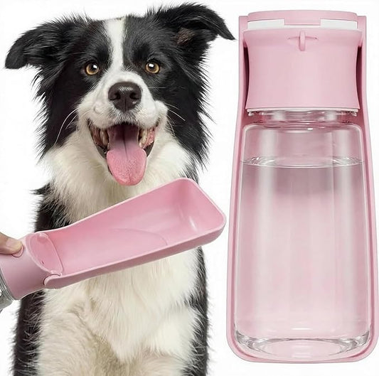 Portable Dog Water Bottle for Walking – 19oz / 12oz Foldable Pet Water Dispenser for Puppies, Medium & Large Dogs – Leak Proof Travel Water Bowl for Small Animals Dog Accessories(19OZ Pink)