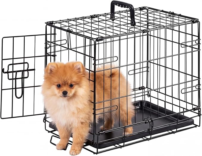 Sweetcrispy 18 Inch Dog Crate, Small Dog Cage, Foldable Puppy Pet Kennel | Single Door, Metal Kennel, Secure Lock, Removable Tray, Indoor Outdoor Training Travel