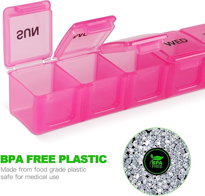 Pill Organizer 7-Day Weekly Pill Organizer | Portable Medicine, Daily Pill Cases for Pills/Vitamin/Fish Oil/Supplements