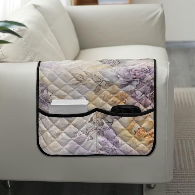 Butterfly Floral Stretch Couch Arm Covers with 2 Pockets Breathable Armrest Covers Chairs Arm Cover Easy to Clean, Scratch-Resistant Sofa Arm Protector Home Furniture Decor Cover