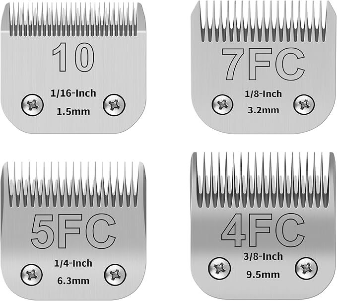 10+7FC+5FC+4FC Pet Dog Grooming Detachable Ceramic Blades Kit,Compatible with Andis,Oster A5,Wahl KM10 Clippers,Cut Length 1/16"(1.5mm) to 3/8" (9.5mm),Small 4-piece Set