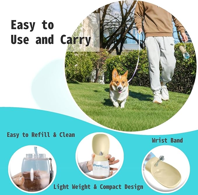 Portable Dog Water Bottle, 12 oz, Leak-Proof Travel Pet Dispenser, Teal,Puppy Water Dispenser with Drinking Feeder for Travel (Yellow, Small)