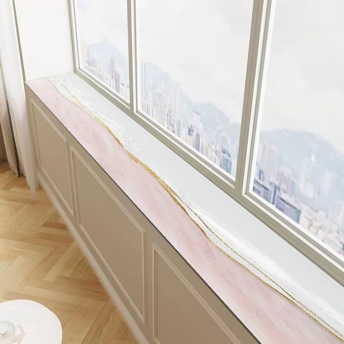 Cut-to-fit Narrow Window Sill Mat,Absorbent Window Sill Cushion Pad Non-Slip Backing,Customizable Decorative Window Sill Protector Cover for Dog Cat Pets(114" Lx 7.8" W, Pink A)
