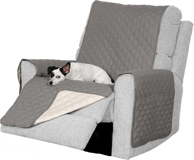 Furhaven Water-Resistant & Reversible Recliner Chair Cover Protector w/ Side Pockets for Dogs, Cats, & Children - Two-Tone Pinsonic Quilted Living Room Furniture Cover - Gray/Mist, Recliner
