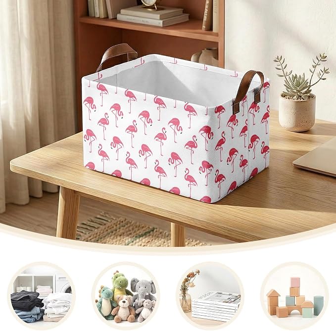 Britimes Flamingo Storage Baskets for Gifts, Toy Storage Bins Box, 3 Pcs | Summer Flamingo Canvas Collapsible Baskets Organizer with Handles Nursery Decor Laundry Basket for Shelves Closet
