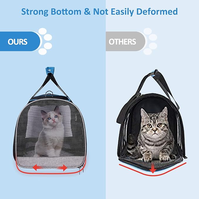 BurgeonNest Cat Carrier for Cats up to 20 Lbs, Soft-Sided Escape Proof | Top Load Pet Crate for Medium to Big Kitten Small Puppy Transport with Unique Side Bag, Home Outdoor Car Travel, Medium Blue
