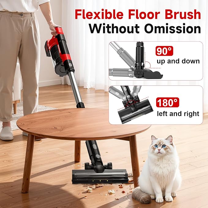 60kPa Cordless Vacuum Cleaner, 8000mAh Brushless Pet Vacuum, 6 in 1 Lightweight Stick Vacuum with 2L Dust Cup, 3 Suction Modes, 700W Portable Handheld Cordless Vacuum for Pet Hair/Hardwood Floor/Dorm