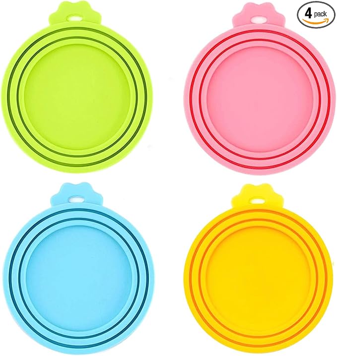 Food Can Lids, 4 Pcs Silicone Pet Food Can Covers for Dog & Cat Food, One Tin Cap Fit Most Standard Size Dog Cat Food Canned（Multicolor）…