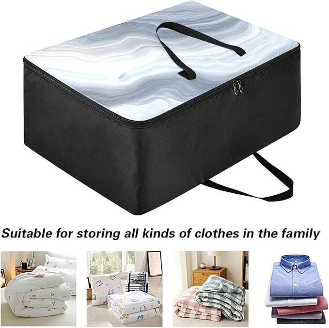 Comforter Storage Bags Large Folding Blanket Organizer Bag with Strong Handles Clear Window Closet Storage Containers for Clothes King Queen Pillows Bedding Quilt Duvet Fluid Art Marble Grey
