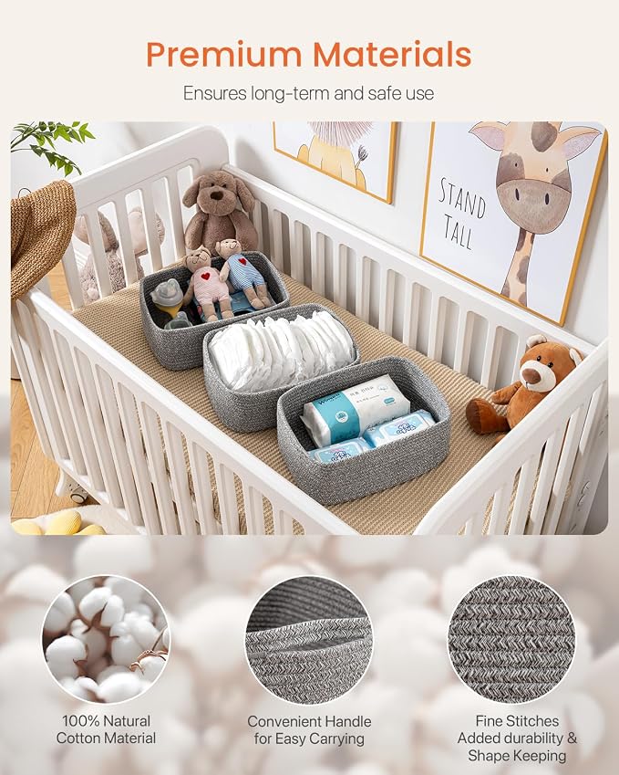 KALLAX Small Woven Storage Basket for Organizing, 13.5x9.5x5 inches, 3 Pack | Shelf baskets for closet organization, toy storage and home decor, Perfect as empty gift baskets for holidays, Mixed Grey