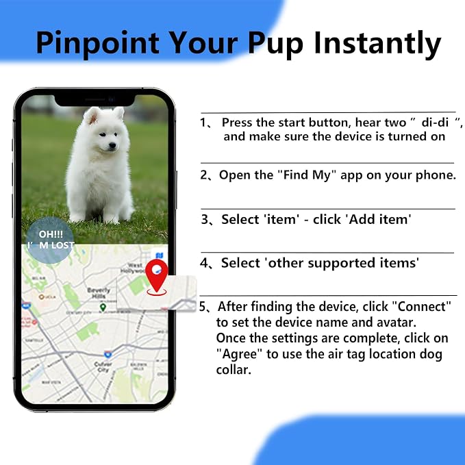 Air Tags Dog Collar, Waterproof Pet Collar with Air-Tag Chip for Apple Find My (iOS only) (Red, L)