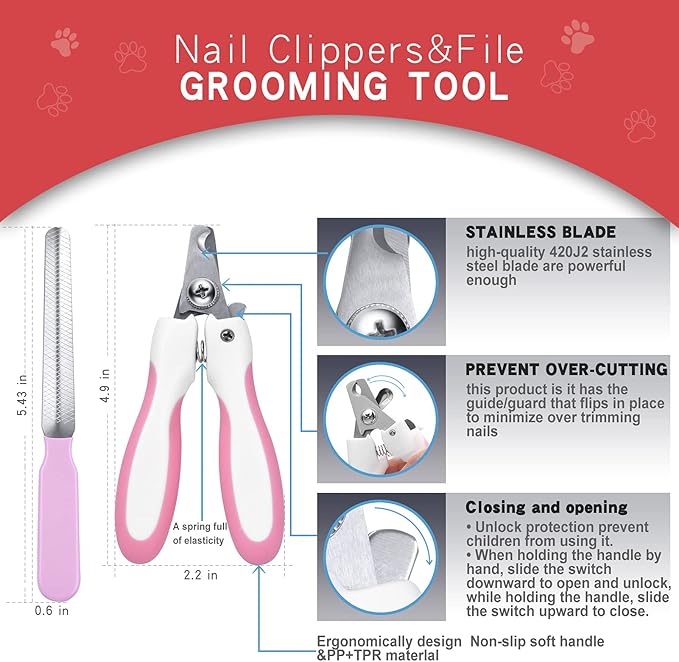 3Pcs Dog brush for shedding Undercoat Rake for Dogs & Cats - Double Sided Brush for Dematting Comb Grooming Tool kit -Dog Nail Clippers & Nail File