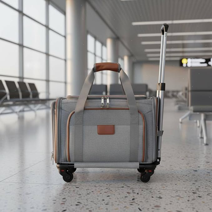 Generic Travel Carrier Pet Trolley Carrier Bag Crate Tote with Rolling Cart Base and Telescopic Pull Handle Mesh Ventilation and Double Expansion Folds to 8cm