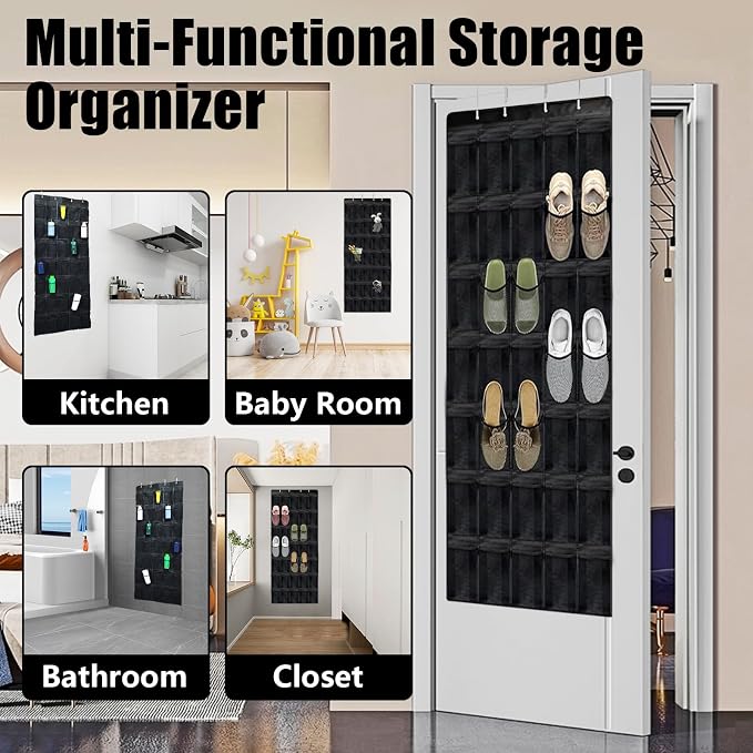 Over Door Shoe Organizer 35 Pocket Hanging Storage | No Drill Hanging Shoe Rack with Metal Hooks, Space Saving Organizer for Closet, Bedroom and Door Storage