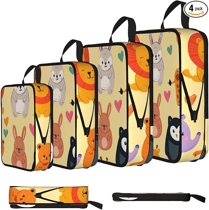 4 Set Compression Packing Cubes for Travel | Cute Animals Hearts Cube Storage Organizer For Carry On Expandable Space Saver Packing Bags Travel Essentials