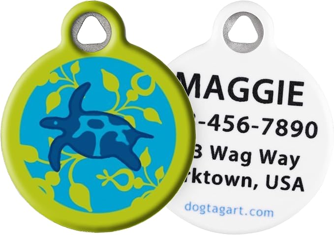 Lupine Turtle Reef Sea Turtle Pet ID Tag | Personalized Dog & Cat Name Tags | Silent Polymer Coated Stainless Steel | Matches Lupine Collars & Leashes | Small (7/8")