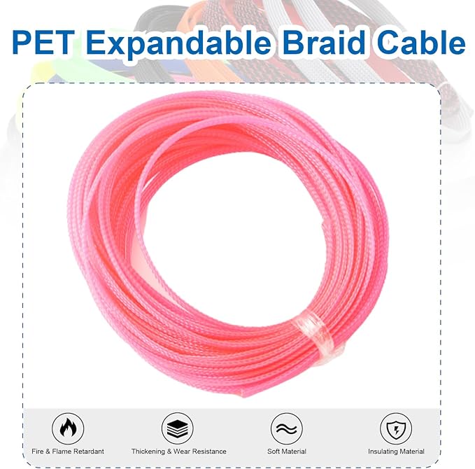 Heyiarbeit 10m/32.8ft PET Expandable Braid Cable Sleeving Flexible Wire Mesh Sleeve Pink 4mm