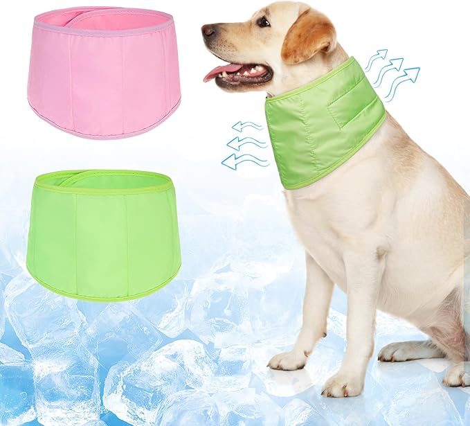 BEAUTYZOO Dog Cooling Bandana for Small Dogs, Instant Chill Out Ice Scarf Pet Bandanas, 2 Pack Adjustable Neck Wrap Cooler,Heat Relief Outdoor Camping Training,Green Pink L