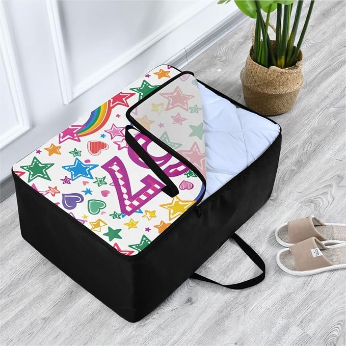 Comforter Storage Bags Large Folding Blanket Organizer Bag with Strong Handles Clear Window Closet Storage Containers for Clothes King Queen Pillows Bedding Quilt Duvet Rainbow Stars Hearts Pin
