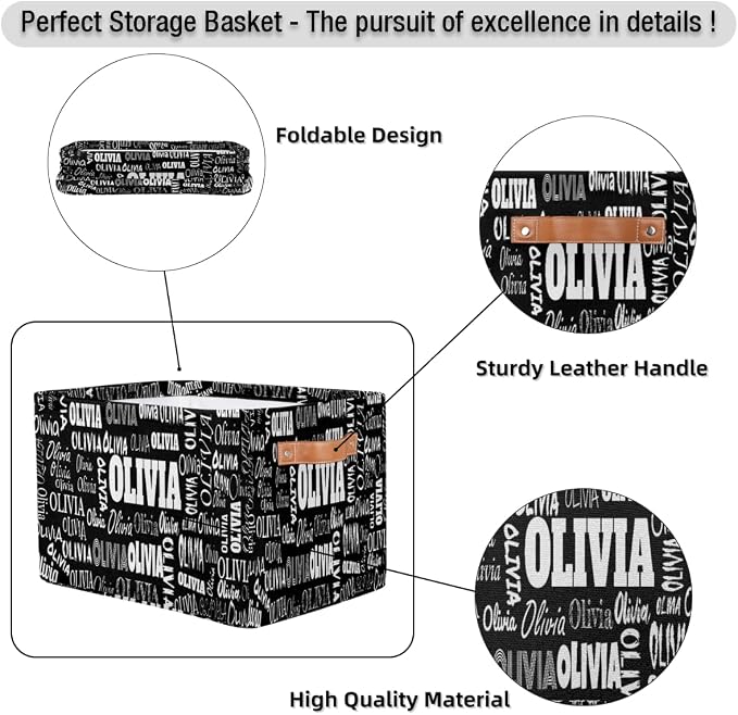 Custom Rectangular Baby Storage Basket, Kids Toys Bin, Solid Black | Organizing Boys Girls Pets Toys Closet Shelf Clothes Books