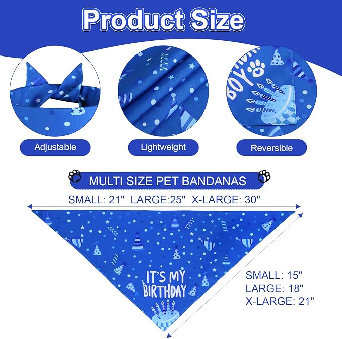 Blue Dog Birthday Party Supplies with Hat Bandana Numbers | Dog Birthday Set for Large Medium Boy Pets Puppy Cats