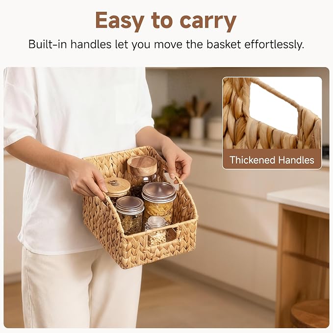 StorageWorks Pantry Baskets for Organizing, Wicker Basket with Built-in Handles, Handwoven Wicker Storage Baskets, Water Hyacinth for Shelves, 2 Pack | Water Hyacinth Pantry Baskets for Organizing, Wicker Baskets with Handles, Handwoven Wicker Storage ...
