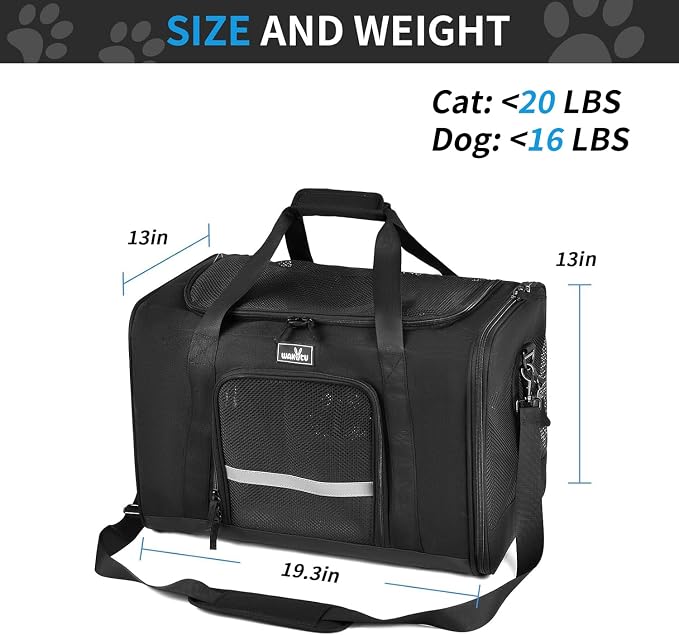 Wakytu Dog Carriers for Small Dogs, Cat Carrier Travel, Expandable, Collapsible, 900D High Density Oxford Cloth, Wear-Resisting, Anti Tearing, Reflective Tape,Safety Lock Zipper | Collapsible, 900D High Density Oxford Cloth, Wear-Resisting, Anti Tearin...
