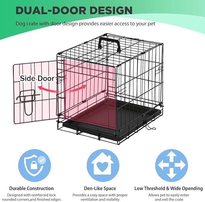 BestPet | Dog Crate | 18" | Black | Foldable Metal Kennel with Single Doors | Secure Slide-Bolt Latches, Leakproof Tray | Portable Dog Cage for Small Breeds | for Travel, Indoor & Outdoor Use