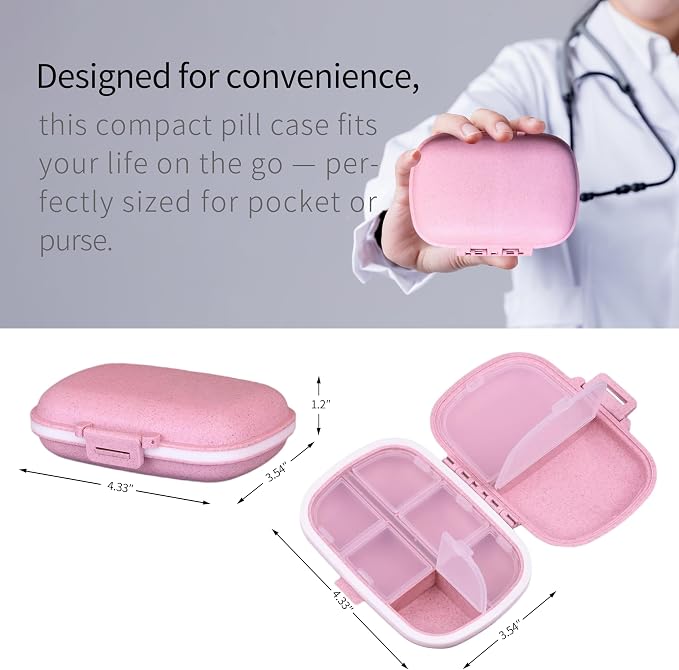 iouwei 7 Day Pill Container with Medicine Labels - Mini Medication Organizer (Purple, 161 Labels)