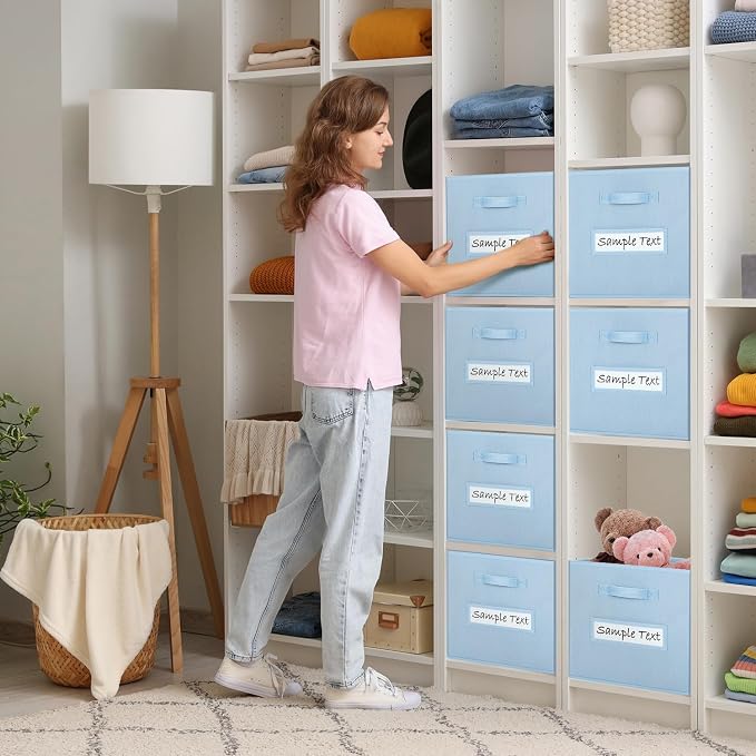 13x13x13 storage cube bins (Set of 10) Fabric storage cubes with 10 Labels Window Cards & a Pen, storage cubes 13x13, Collapsible 13 inch cube storage bins, Cubby Organizer Boxes, Pastel Blue