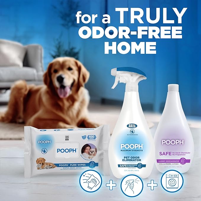 POOPH Maximum Strength Pet Odor Eliminator Spray 32 Ounce Fragrance Free Odor Remover for Dogs and Cats Urine Poop Pee Deodorizer for Home Carpet Furniture