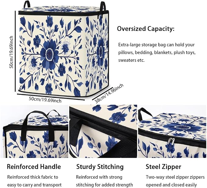 2pcs blanket storage bag for under bed,closet organizers 95L | clothing sweater sheet bedding comforter duvet quilt pillow toy storage bags with lids,dorm room essentials for containers