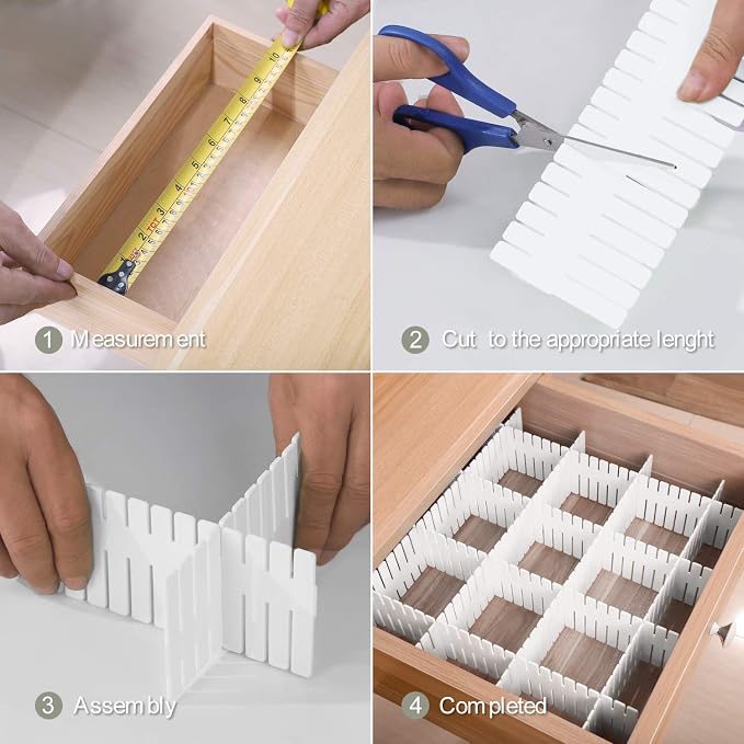 KINJOEK 48 PCS DIY Drawer Divider Organizers, Adjustable Plastic Desk Drawer Separators for Organizing Drawers Desktop, 48 White