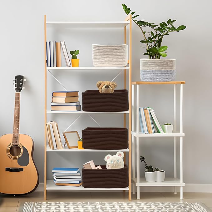 COMFY-HOMI 13" x 8.5" x 5.1" Storage Baskets for Organizing | Cotton Rope Woven Basket | Toy Storage Bin Box | Basket for Shelves, Closet Organizer Bin, Decorative Closet Shelf, 1 Pack