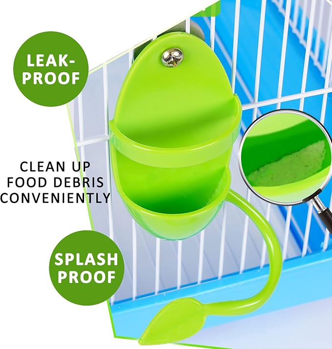 2pcs Pet Food Feeders for Bird Cage, Cuttlebone Holder, Plastic Storage Bowl Feeding Cup Birds Stand Racks for Budgies Parakeet Cockatiel Conure(Green)