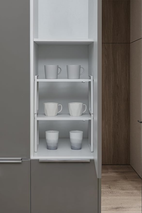 Nxconsu Expandable Shelf for Cabinets, Cabinet Shelf Riser, 12" White | Heavy-Duty Organizer Metal Dish Riser for Cabinets Holds 50LBS and Expands 13.4 to 24.5 in for Kitchen Pantry Plate Mug Spice