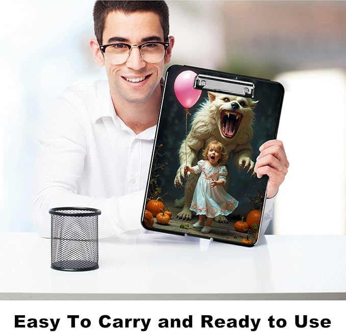 Heavy Duty Storage Clipboard, Slim Nursing Clipboard with Internal Pen Case, Portable File Organizer Case for A4 Letter Size Paper Office Medical Professionals, White Tiger Balloon Girl