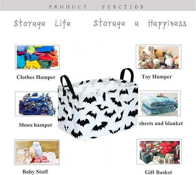 Kid Clothes Storage Basket Gift Shelf Basket Toy Storage Bin, Nursery Basket Organizer Box for With Handles for Room Deco Bat Pattern