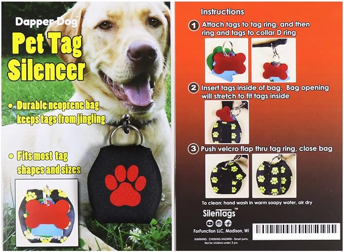 Dapper Dog - Dog Tag Silencer with Tag Ring (Black with Red Paw Print)