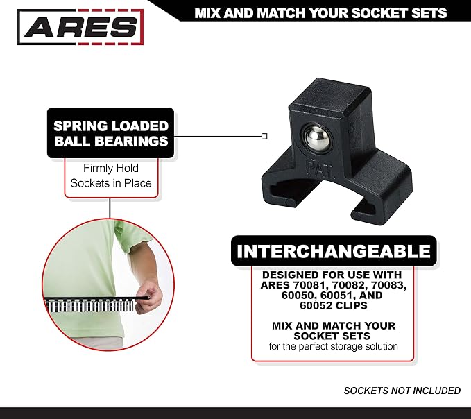 ARES 60041 3-Pc 1/4,3/8,1/2-In Blue Socket Rail | Part No. 60041; 1/4-Inch, 3/8-Inch, and 1/2-Inch Drive Socket Organizers Hold 48 Sockets