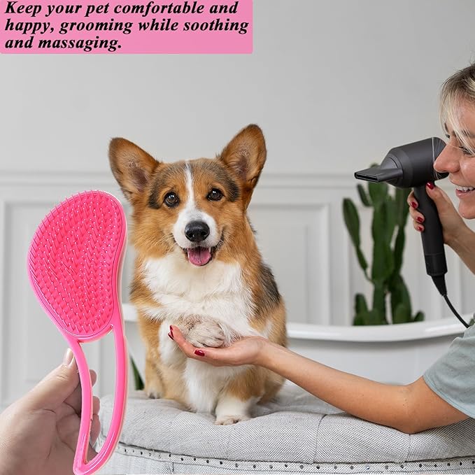 Dog Grooming Brush, Soft Puppy Massage Brush, Pet Hair Bathing Brush Comb, Hangable Grooming Tool for Poodles, Teddy, Yorkies, Maltese, Shih Tzu, Chihuahua (Rose Red)
