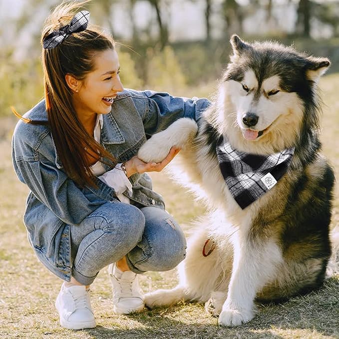 E-Clover White Black Plaid Dog Bandanas Matching Dog Bandana and Scrunchie | Matching Dog and Owner Clothes Dog Mom Gifts Dog Bandanas Girl Boy