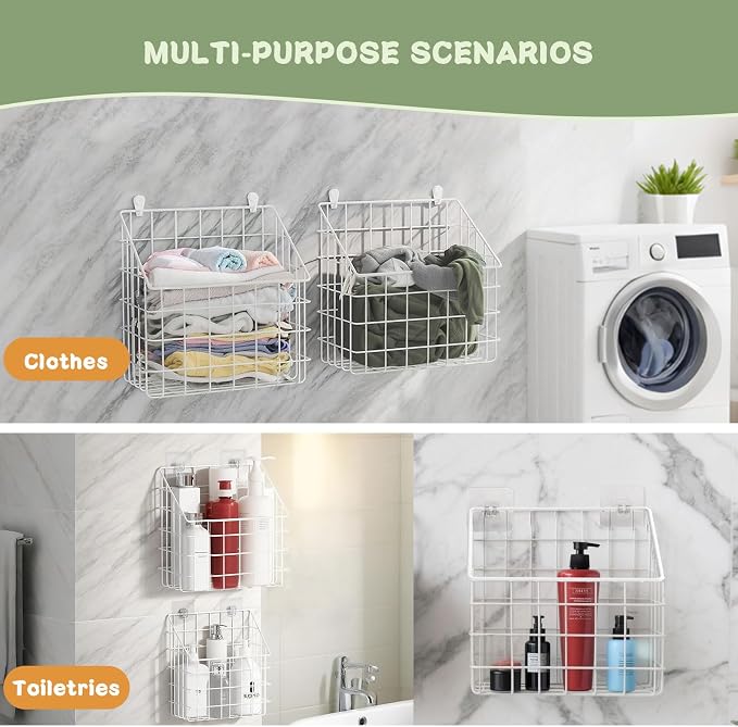Greentainer 2 Pack Bath Toy Storage Organizer, Large Rustproof Metal Wire Basket, Wall Mounted Hanging Bathtub Holder, Bathroom Shower Caddy for Tub Toys & Toiletries