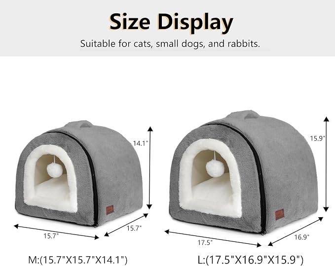 Cat Bed for Indoor Cats，Foldable cat cave，Anti-Slip & Water-Resistant Bottom，cat Houses for Indoor Cats or Small Dogs, Kitten Tent, Rabbit Bed (Dark Grey, L:(17.5"×16.9"×15.9"))