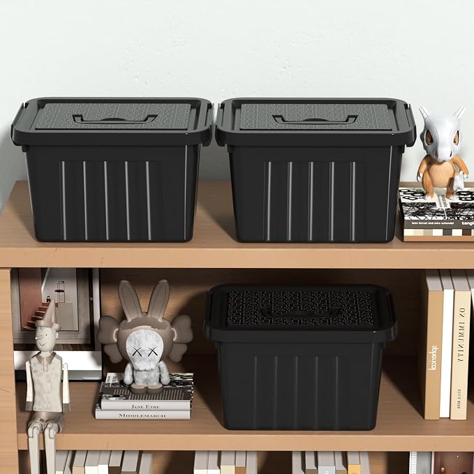 6 Quart Plastic Storage Bins, Latching Box with Handle, 6 Packs | Black Small Latch Tote Container with Lid