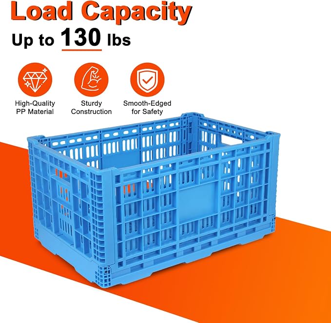 72L Plastic Milk Crate for Storage, Hold 130 lbs Per Bin, | Collapsible Storage Bins, Heavy Duty Storage Crates for Organizing Tools, Books, Food, Drinks, Camping & Transport
