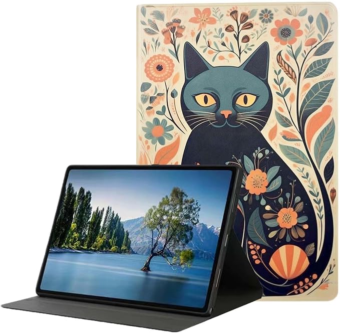 for Samsung Galaxy Tab S6 Lite 10.4" Tablet Case 2022/2020(SM-P610/P613/P615/P619),Premium Leather Folio Stand Auto Wake/Sleep,Multiple Viewing Stand,Flowers and Cat