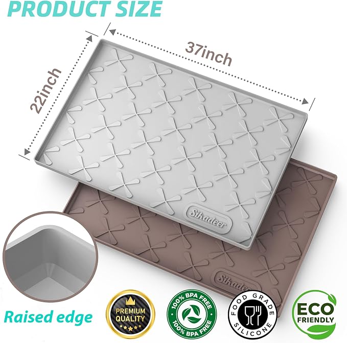 Waterproof Under Sink Mat 37" x 22" Silicone Mat Cabinet Protector | Heavy Duty Deep Drip Tray, Extra Thick Non Slip Liner for Kitchen & Bathroom, Pets, Organizer, Storage, Boots, Home Essential