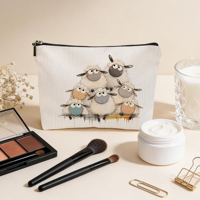 JIUWEIHU Sheep Gifts Makeup Bag Lambs Cosmetic Bag Travel Toiletry Bags | Makeup Pouch Christmas Graduation Birthday Gifts for Women Girls Sheep Lovers teacher Friends Daughter Sister Niece Coworker